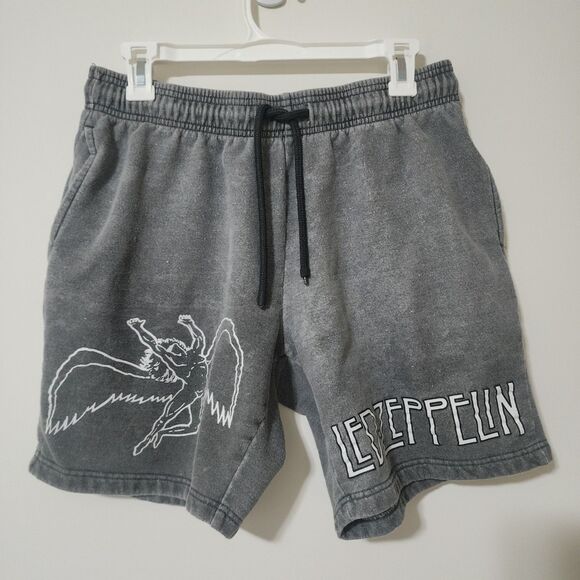 Myth Gem Led Zeppelin Men's Graphic Fleece Sweat Shorts Grey Swan Song Rock Sz M - Picture 1 of 6